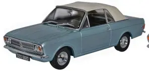  ??  ?? ▼ 43CCC001A - Ford Cortina MkII Crayford Convertibl­e in Blue Mink with roof up (£25.95).