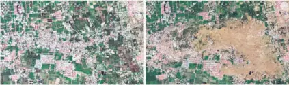  ??  ?? Imágenes satelitale­s de Petobo, cerca de Palu, Indonesia, antes y después del terremoto y tsunami.