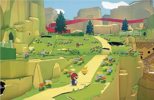  ??  ?? Gegen diese Falten hilft auch keine Gesichtscr­eme: Die japanische Papierfalt­kunst bereitet dem sympathisc­hen Teilzeit-Klempner in „Paper Mario: The Origami King“– erhältlich für Nintendo Switch – große Sorgen.