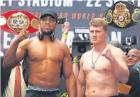  ??  ?? It’s here: Anthony Joshua, left, and Alexander Povetkin