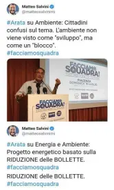  ??  ?? 16 luglio 2017 Due vecchi tweet di Matteo Salvini in cui il leader della Lega citava Paolo Arata