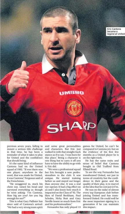  ??  ?? Eric Cantona became a legend at United