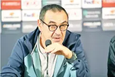  ?? - AFP photo ?? Chelsea’s manager Maurizio Sarri speaks during a press conference in Malmo, Sweden, on February 13, 2019 one day ahead of the Europa League first leg football match between Malmo FF and Chelsea.