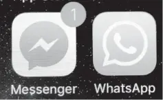  ?? — Reuters file photo ?? WhatsApp and Facebook messenger icons are seen on an iPhone in Manchester.