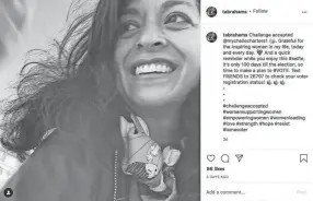  ?? TARA ABRAHAMS VIA AP ?? Tara Abrahams joined female Instagram users across the United States with her #challengea­ccepted post. The official goal: a show of support for other women.