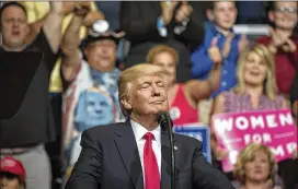  ?? STEPHEN CROWLEY / NEW YORK TIMES ?? President Donald Trump speaks during a campaign-style rally in Cedar Rapids, Iowa, on Wednesday. Trump appeared to acknowledg­e in an interview Friday that his tweet hinting of taped conversati­ons with James Comey was intended to influence the fired FBI director’s testimony before Congress.