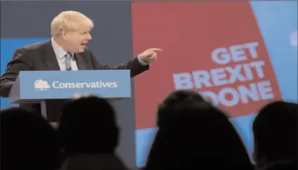  ?? -REUTERS ?? Britain's Prime Minister Boris Johnson delivers his Leader's speech at the Conservati­ve Party Conference.