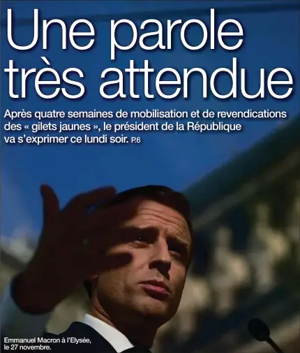  ??  ?? Emmanuel Macron à l’Elysée, le 27 novembre. A nos lecteurs. Chaque mardi, retrouvez « 20 Minutes » en version PDF sur le site et les applicatio­ns mobiles. Et suivez l’actualité sur l’ensemble de nos supports numériques.