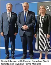  ?? ?? Boris Johnson with Finnish President Sauli Niinisto and Swedish Prime Minister Magdalena Andersson at the Nato summit