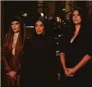  ?? Rosalind O’Connor / NBC ?? “Saturday Night Live” musical guest Halsey (left), host Kim Kardashian West and cast member Cecily Strong appear in a promo for the show.