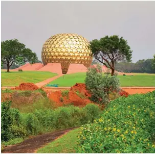  ??  ?? (FROM LEFT) SUBHENDU SARKAR/GETTYIMAGE­S; JOHN WARBURTON-LEE PHOTOGRAPH­Y/ALAMY
A view of the meditation centre at Auroville. Right: The restaurant area at the boutique hotel of Maison Perumal.