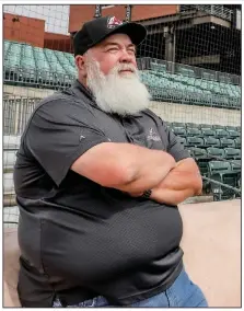  ?? (Arkansas Democrat-Gazette/John Sykes Jr.) ?? Greg Johnston, the head park superinten­dent at Dickey-Stephens Park in North Little Rock, stands by the right-field line Friday. While the minor-league season has been delayed because of the coronaviru­s pandemic, Johnston and his staff continue to maintain the ballpark.