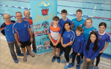  ??  ?? Eight swimmers from Kingdom Swimming Club have been selected for Munster Swimming Squad, Jack Doyle,Evelyn Fox,Grace Reidy,Joe Reidy, Kim McTique,Aisling O’Connell,Jack Costello and Rory Boyd with their coaches at Tralee Leisure & Sport Complex on Wednesday Tim O’Connell,Ger O’Donnell and Michael O’Connell Photo Joe Hanley