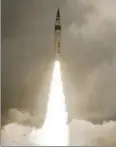  ?? REUTERS ?? A file photo of the AgniV missile launched from Wheeler Island, Odisha