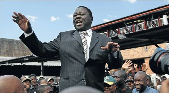 ?? Picture: AFP ?? Morgan Tsvangirai addresses an election campaign rally in Chinhoyi, Zimbabwe, in 2013. Tsvangirai, who died this week at the age of 65, had an uncanny ability to move crowds and connect with people’s grievances, honed while he was a trade union leader.