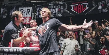  ??  ?? Arm wrestler Matt Mask, right, of Red Deer, has won numerous World Armwrestli­ng League regional leftand right-hand heavyweigh­t titles.