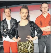  ?? SUBMITTED PHOTO ?? Luke (Daniel Wills), left, Tess (Bridget Patterson) and Axel (Caelan Sims) appear in a rehearsal scene for “Disney’s Camp Rock: The Musical.”