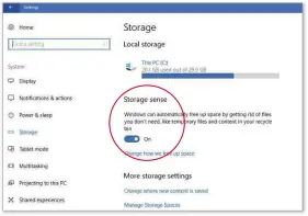  ??  ?? Activate Windows’ ‘Storage sense’ to keep your PC free of unwanted files