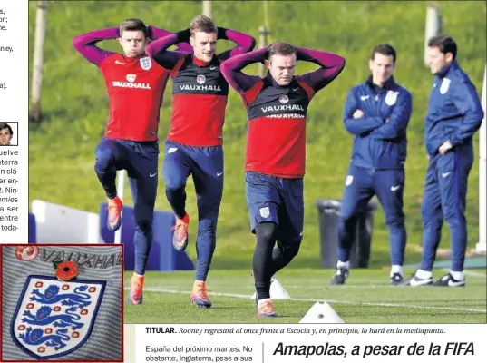  ??  ?? TITULAR. Rooney regresará al once frente a Escocia y, en principio, lo hará en la mediapunta.