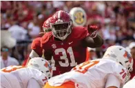  ?? The Associated Press ?? ■ Alabama linebacker Will Anderson Jr. (31) lines up against Mercer during the first half on Sept. 11 in Tuscaloosa, Ala.