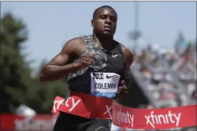  ?? JEFF CHIU — THE ASSOCIATED PRESS ?? Christian Coleman wins the men’s 100-meter race at the 2019Prefon­taine Classic IAAF Diamond League meet in Stanford, Calif.