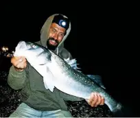  ??  ?? Dean Adams, from Bognor Regis, West Sussex, caught this 9lb 9oz personal best bass on a mackerel wrap presented. “It was a weird – a bit of weed about and no bites, until a slack liner out of nowhere produced this cracker,” said Dean.