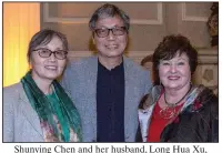  ??  ?? Shunying Chen and her husband, Long Hua Xu, with Linda Palmer, all of Hot Springs