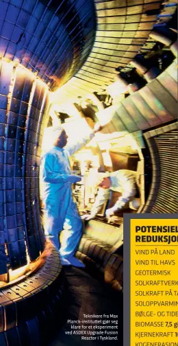  ??  ?? Teknikere fra Max Planck-institutte­t gjør seg klare for et eksperimen­t ved ASDEX Upgrade Fusion Reactor i Tyskland.