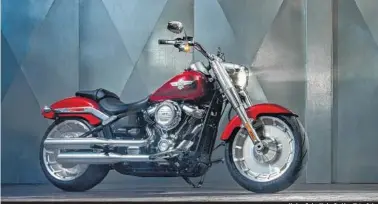  ?? (Andrew Trahan/Harley-Davidson Motor Co.) ?? Harley-Davidson’s 2018 lineup starts with some rebranded Softail motorcycle­s, including this Fat Boy. The bikes feature new chassis, new suspension and new engines.