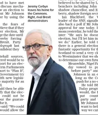  ??  ?? Jeremy Corbyn leaves his home for the Commons. Right, rival Brexit demonstrat­ors