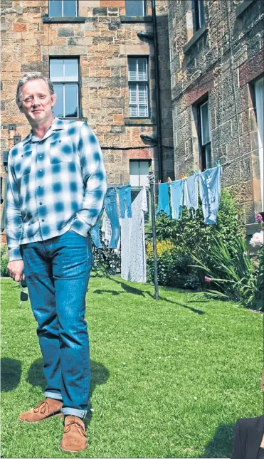  ?? Picture
Andrew Cawley ?? Douglas Henshall with playwright wife Tena Stivicic in their back green last week and, right, legendary cartoonist Bud Neill salutes the artistry of Glasgow’s windaehing­ers