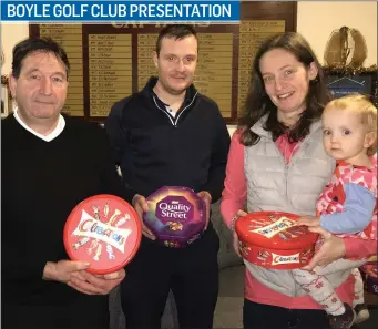  ??  ?? Runners up in the Christmas Scramble at Boyle Golf Club; Tom Kearney, Lorcan Egan and Aisling Gaughran.