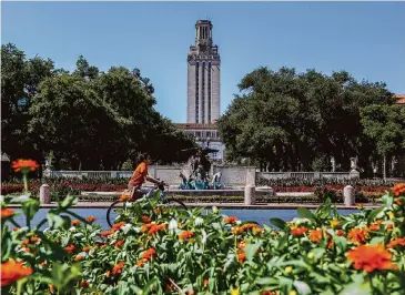  ?? Alyssa Gisselle Olvera/Staff file photo ?? A student rides a bike at the University of Texas at Austin last year. According to reports in the student newspaper the Daily Texan, the school’s Monarch Program for undocument­ed students was eliminated Jan. 1.