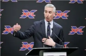  ?? TED S. WARREN - THE ASSOCIATED PRESS ?? FILE - In this Feb. 25, 2019, file photo, XFL Football Commission­er Oliver Luck talks to reporters before introducin­g former NFL football quarterbac­k Jim Zorn as the head coach for Seattle’s XFL football team, in Seattle.