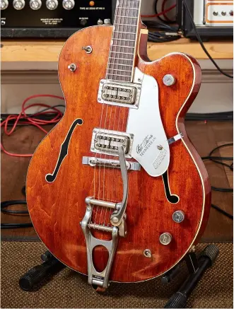  ??  ?? Portishead guitarist Adrian Utley’s favourite electric guitar is this pimped up ’63 Gretsch 6119 Tennessean featuring dual Filter’Trons (as opposed to HiLo’Trons) and a Bigsby