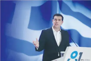  ?? (Alexandros Avramidis/Reuters) ?? GREEK PRIME MINISTER Alexis Tsipras delivers a speech during the opening of the annual Internatio­nal Trade Fair of the city of Thessaloni­ki on Saturday.