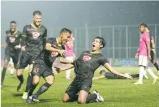  ?? (PFL photo) ?? Daizo Horikoshi celebrates after scoring a go-ahead goal for Kaya Futbol Club-Iloilo.