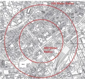  ?? SKIZZE: STADT MG ?? Das Gebiet, das während der Entschärfu­ng evakuiert wird.