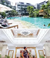  ??  ?? POOL area of Pullman Ciawi Vimala Hills Resort (above) and lobby of Hotel Salak The Heritage (below)