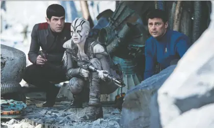  ?? PARAMOUNT PICTURES ?? Zachary Quinto, left, Sofia Boutella and Karl Urban star in 2016’s Star Trek Beyond, which may be the last movie for this crew.