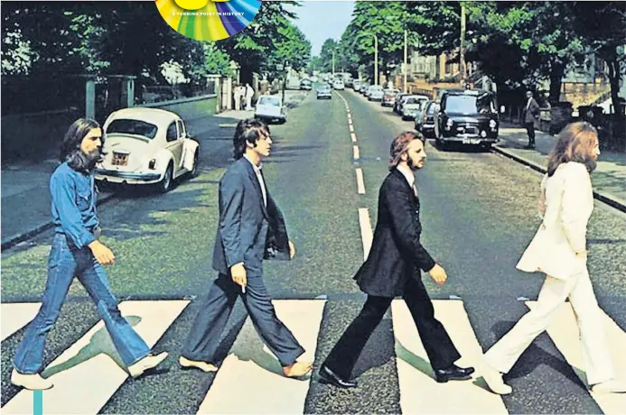  ?? [FLICKR/PAUL TOWNSEND] ?? The iconic image of The Beatles on their “Abbey Road” album cover.