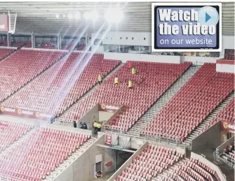  ??  ?? Damege to seats in the South Stand of the Stadium of Light where Newcastle supporters were housed.