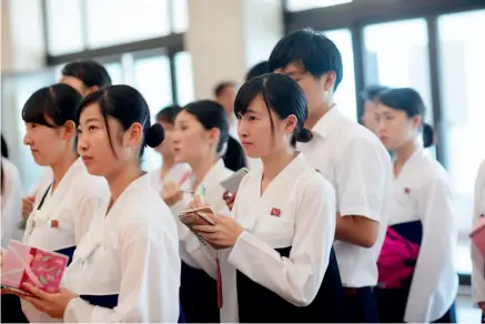  ??  ?? Students study at Mangyongda­e Children’s Palace in Pyongyang, North Korea