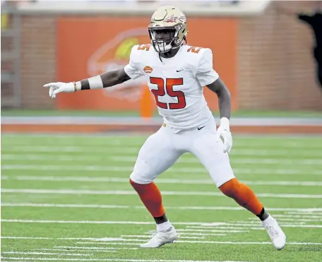  ?? Rusty Costanza, The Associated Press ?? American Team defensive back Hamsah Nasirildee­n of Florida State plays in the Senior Bowl in Mobile, Ala., last month. Nasirildee­n would be a possible fit for the Broncos.
