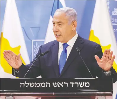  ?? MARC ISRAEL SELLEM / POOL / AFP VIA GETTY IMAGES FILES ?? Israeli Prime Minister Benjamin Netanyahu's political fate has never looked so dire as he faces his fourth election in
two years on March 23, but he provided a lesson this week in how to get ahead, and maybe win, against the odds.