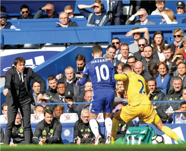  ?? Photo: Zimbio ?? A frustrated Chelsea manager Antonio Conte instructs his players from the sideline against Crystal Palace in the English Premier League yesterday.