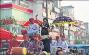  ?? ?? Artists taking out a procession on the inaugural day of the annual Rashtriya Shilp Mela that got underway at NCZCC on
Wednesday.