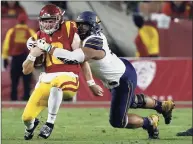  ?? Alex Gallardo / Associated Press ?? California defensive end Luc Bequette, right, first redshirted at Cal as a freshman in 2015, and at age 24 is finishing his college career with the Bears after a full season at Boston College.