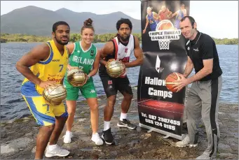  ?? Photo by Eamonn Keogh ?? Looking forward to the ‘Triple Threat’ Basketball Camp that will take place in Killarney Sports Centre from November 1st, 2nd and 3rd were front from left, Kevin Gray, Louise Galvin, Antuan Bootle and James Weldon (Camp Director).