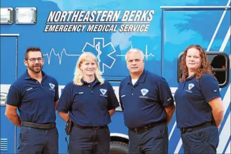  ?? SUBMITTED PHOTO - NE BERKS EMS ?? Northeaste­rn Berks EMS supervisor staff, from left to right: Douglas Demchyk, Melissa Szabo, Mervin Zimmerman, Lauran Youse. Missing from the picture is Brian Szabo and Kurt Reinert.